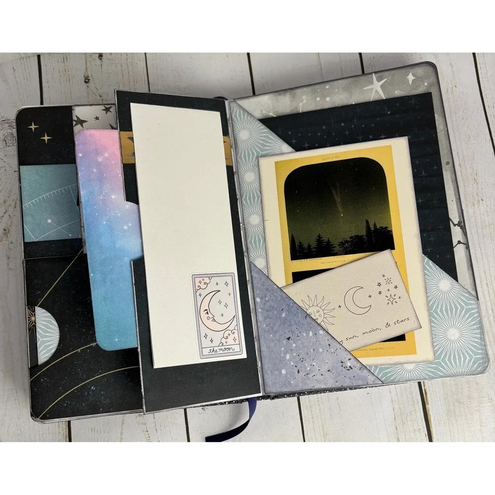Handmade Celestial Junk Journal Night Sky Moon Stars Constellation Scrapbook